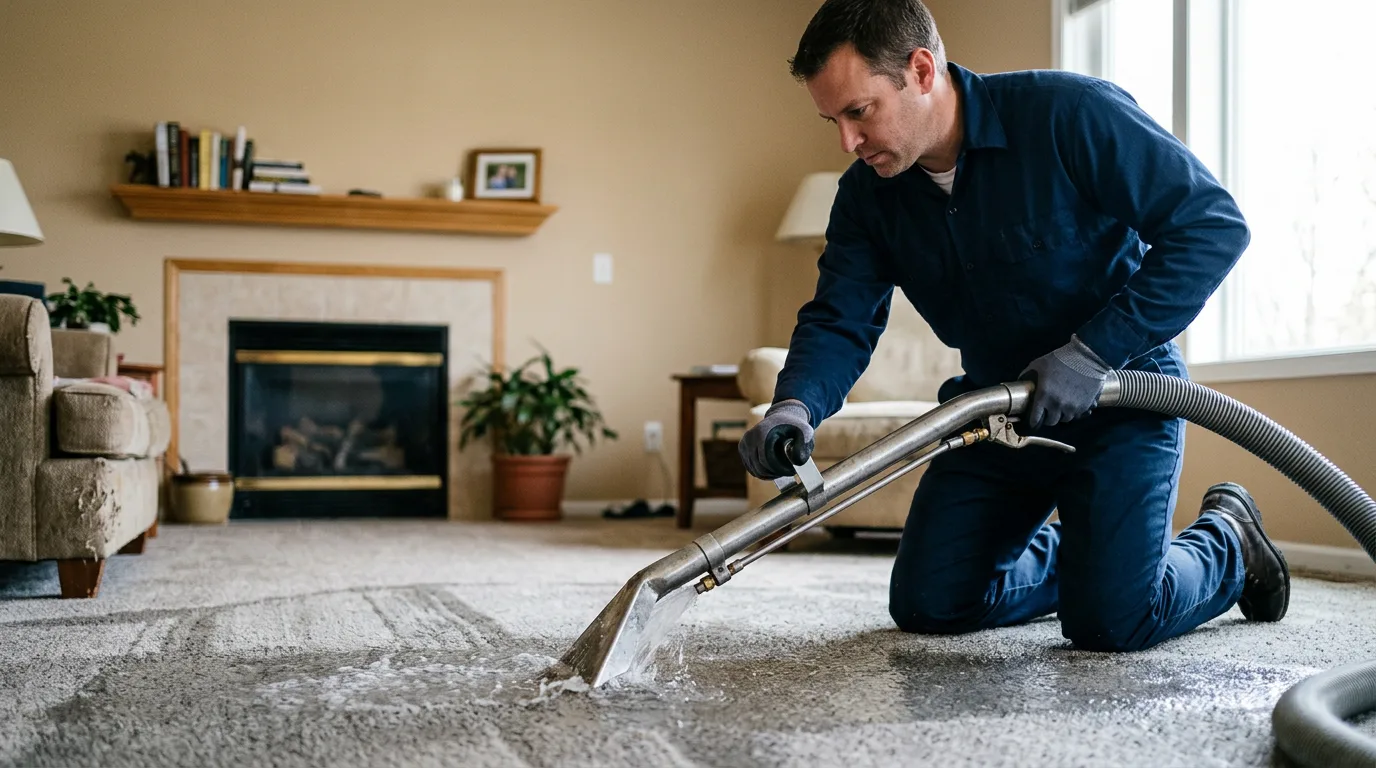 Water damage restoration technician working near Trivoli, IL
